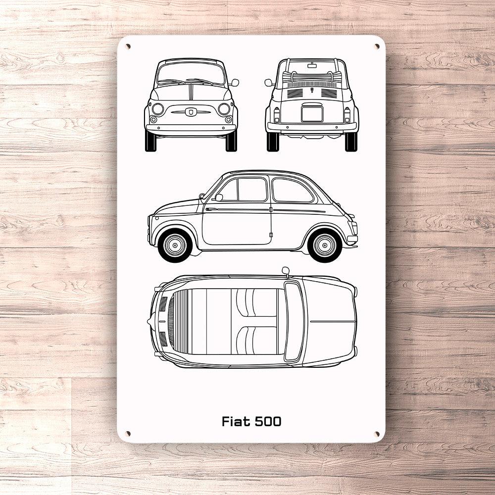 Fiat 500 Blueprint Skilte, Musemåtte, Dørmåtte-Blueprint-Fiat-Garage Culture Shop- garage - man cave - merchandise