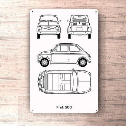 Fiat 500 Blueprint Skilte, Musemåtte, Dørmåtte-Blueprint-Fiat-Garage Culture Shop- garage - man cave - merchandise