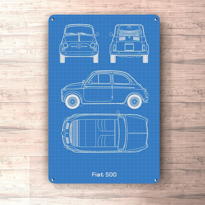 Fiat 500 Blueprint Skilte, Musemåtte, Dørmåtte-Blueprint-Fiat-Garage Culture Shop- garage - man cave - merchandise