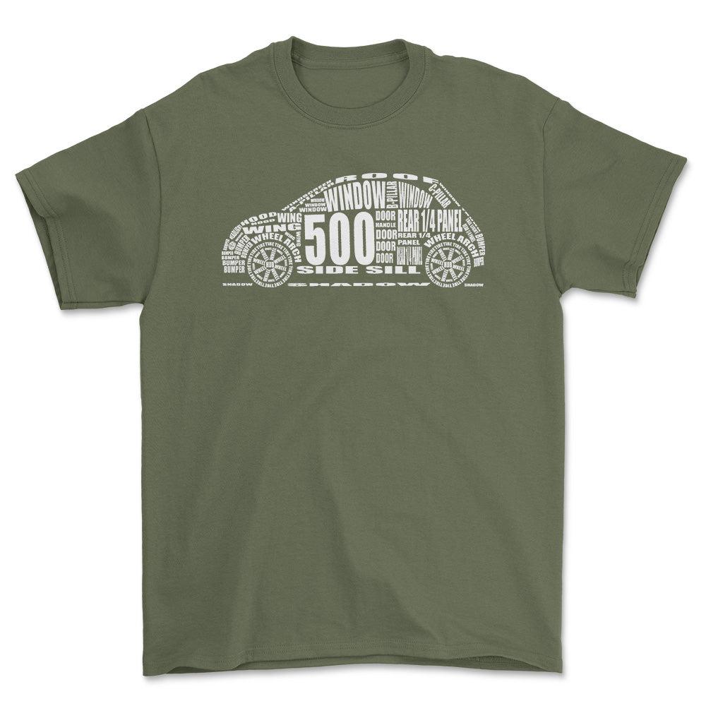 Fiat 500 T-Shirt-Beklædning-Fiat-Grøn Militær-S-Garage Culture Shop- garage - man cave - merchandise