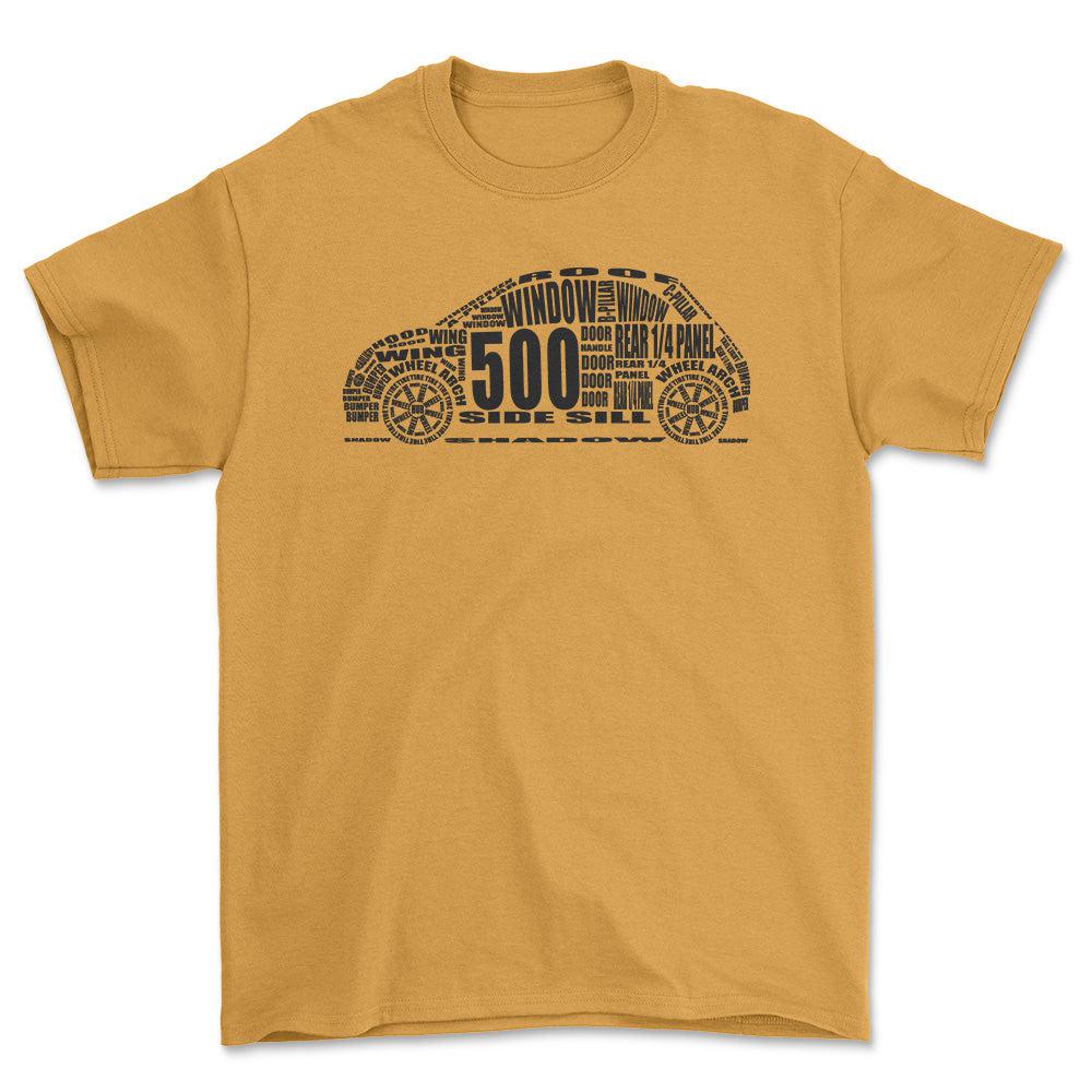 Fiat 500 T-Shirt-Beklædning-Fiat-Guld-S-Garage Culture Shop- garage - man cave - merchandise