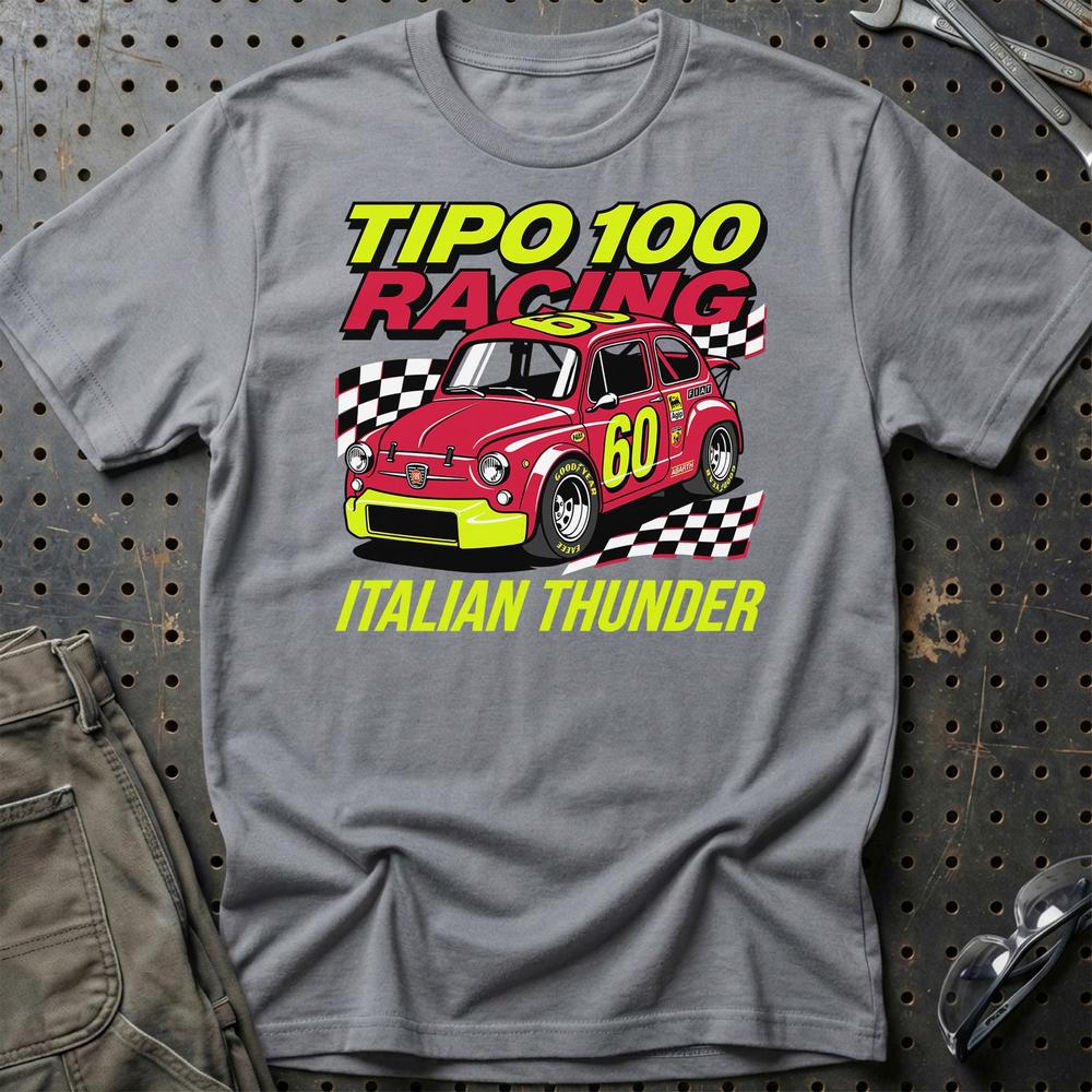 Fiat 600 Tipo 100 Racing Italian Thunder T-Shirt-Beklædning-Fiat-Grå Sport-S-Garage Culture Shop- garage - man cave - merchandise