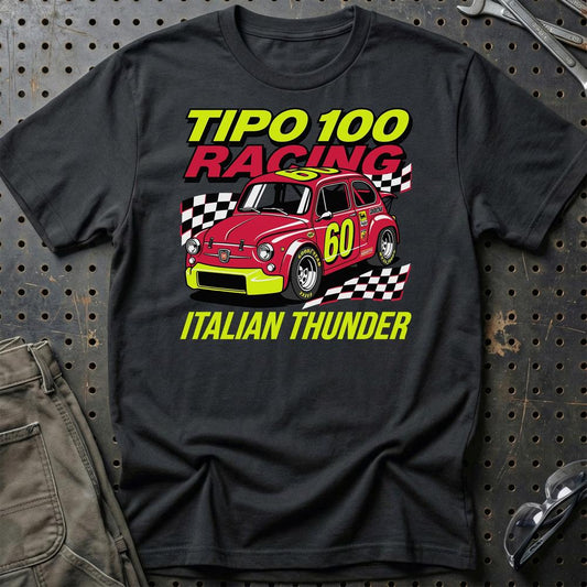 Fiat 600 Tipo 100 Racing Italian Thunder - Unisex T-Shirt-Beklædning-Fiat-Sort-S-Garage Culture Shop- garage - man cave - merchandise