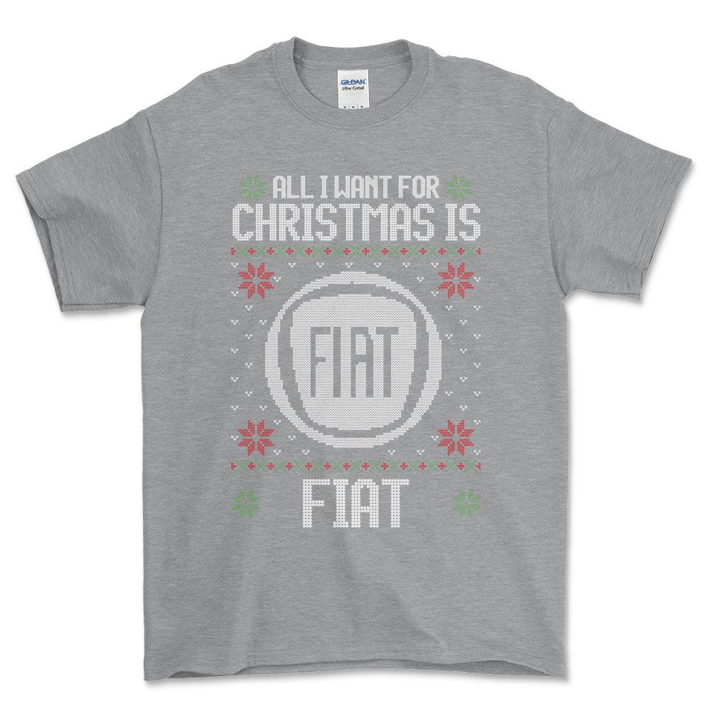 Fiat - All I Want For Christmas - Unisex T-Shirt , Bomuld-Beklædning-Fiat-Grå Sport-S-Forside-Garage Culture Shop- garage - man cave - merchandise