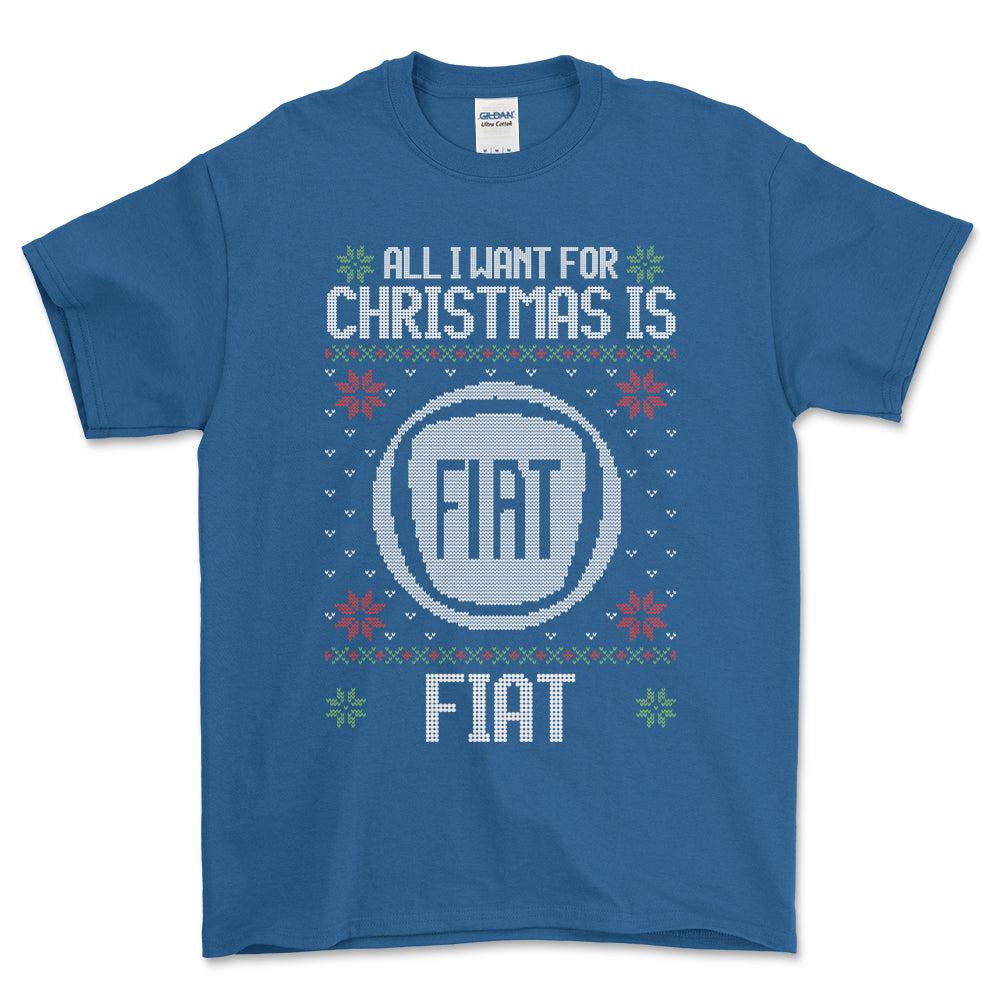 Fiat - All I Want For Christmas - Unisex T-Shirt , Bomuld-Beklædning-Fiat-Blå Royal-S-Forside-Garage Culture Shop- garage - man cave - merchandise