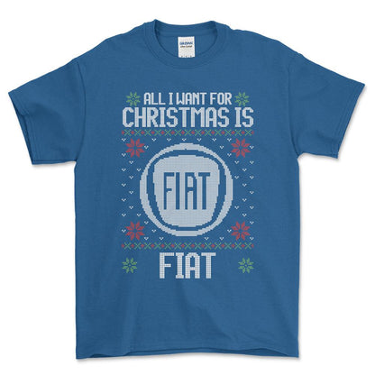 Fiat - All I Want For Christmas - Unisex T-Shirt , Bomuld-Beklædning-Fiat-Blå Royal-S-Forside-Garage Culture Shop- garage - man cave - merchandise