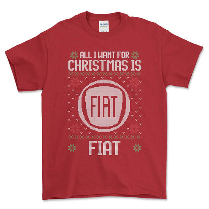 Fiat - All I Want For Christmas - Unisex T-Shirt , Bomuld-Beklædning-Fiat-Rød-S-Forside-Garage Culture Shop- garage - man cave - merchandise