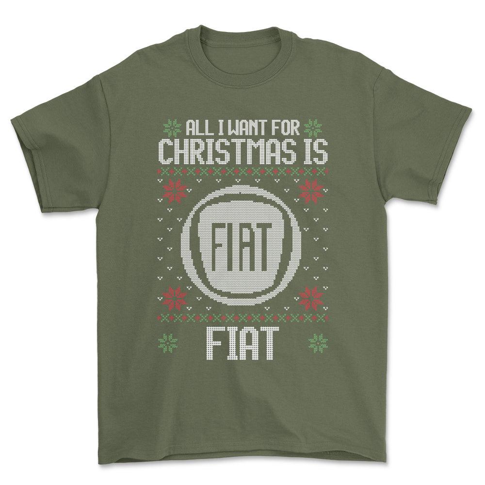 Fiat - All I Want For Christmas - Unisex T-Shirt , Bomuld-Beklædning-Fiat-Grøn Militær-S-Forside-Garage Culture Shop- garage - man cave - merchandise