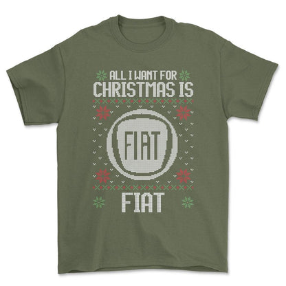 Fiat - All I Want For Christmas - Unisex T-Shirt , Bomuld-Beklædning-Fiat-Grøn Militær-S-Forside-Garage Culture Shop- garage - man cave - merchandise