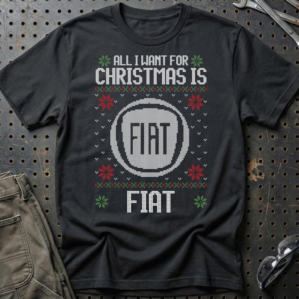 Fiat - All I Want For Christmas - Unisex T-Shirt , Bomuld-Beklædning-Fiat-Sort-S-Garage Culture Shop- garage - man cave - merchandise
