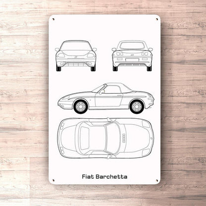 Fiat Barchetta Blueprint Skilte, Musemåtte, Dørmåtte , Plakat-Blueprint-Fiat-Garage Culture Shop- garage - man cave - merchandise