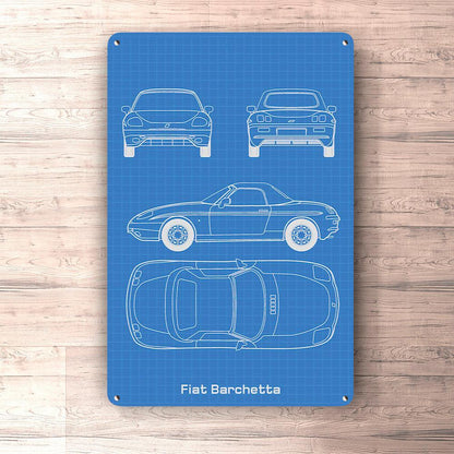 Fiat Barchetta Blueprint Skilte, Musemåtte, Dørmåtte , Plakat-Blueprint-Fiat-Garage Culture Shop- garage - man cave - merchandise