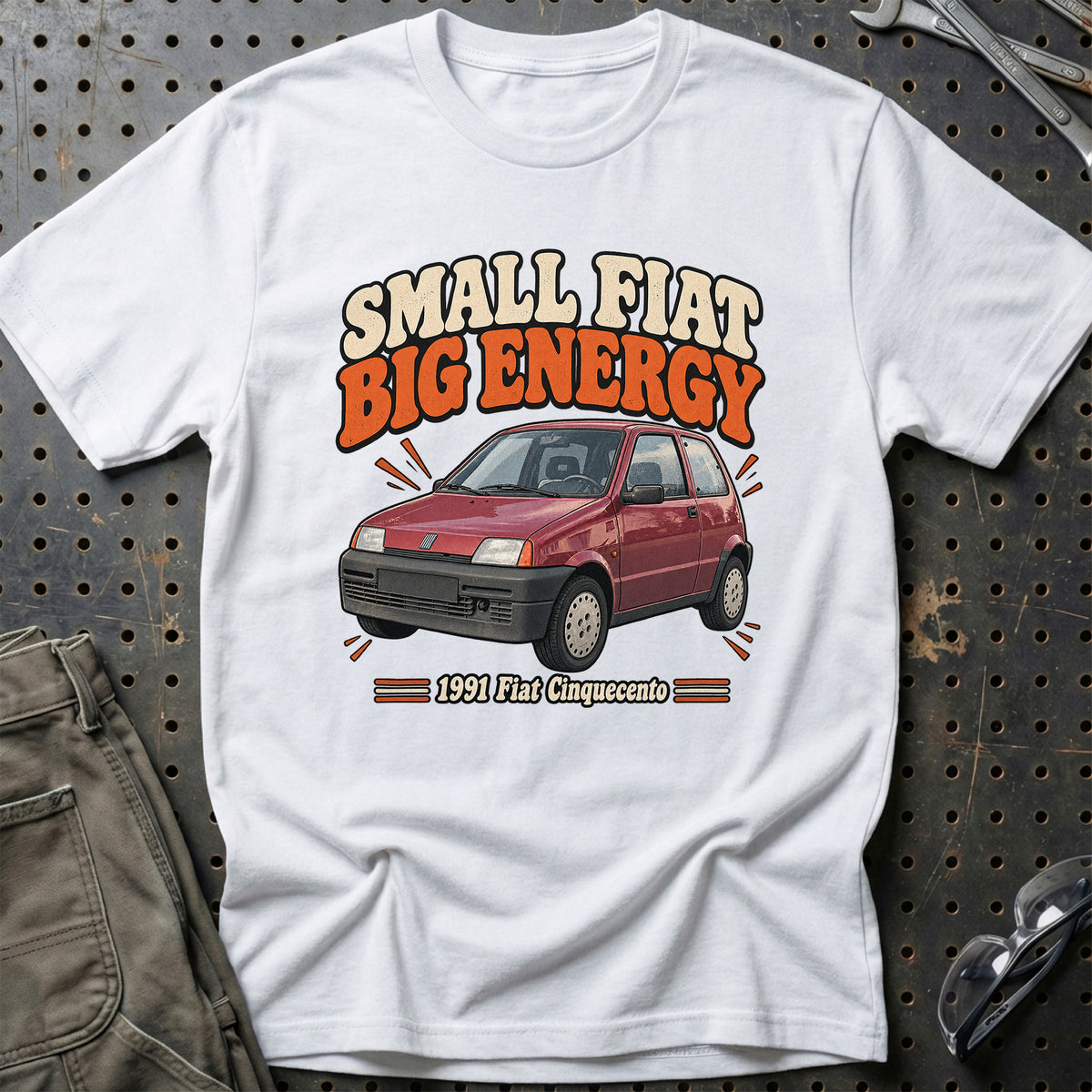 
Fiat Cinquecento 1991 – Small Fiat Big Energy T-Shirt – Hvid