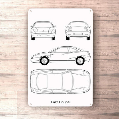 Fiat Coupé Blueprint Skilte, Musemåtte, Dørmåtte , Plakat-Blueprint-Fiat-Garage Culture Shop- garage - man cave - merchandise