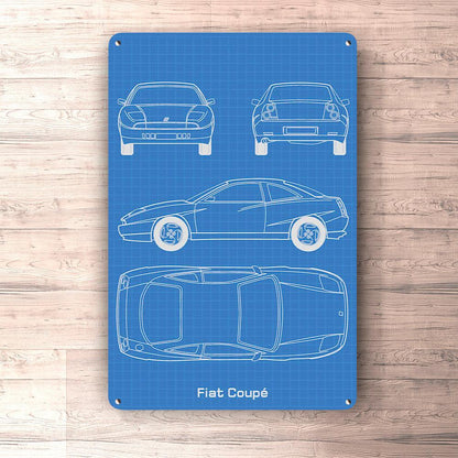Fiat Coupé Blueprint Skilte, Musemåtte, Dørmåtte , Plakat-Blueprint-Fiat-Garage Culture Shop- garage - man cave - merchandise