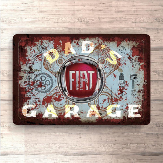 Fiat Dads Garage Vintage Skilte, Musemåtte, Dørmåtte , Plakat-Skilte-Fiat-Garage Culture Shop- garage - man cave - merchandise