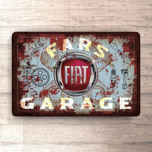Fiat Fars Garage Vintage Skilte, Musemåtte, Dørmåtte , Plakat-Skilte-Fiat-Garage Culture Shop- garage - man cave - merchandise