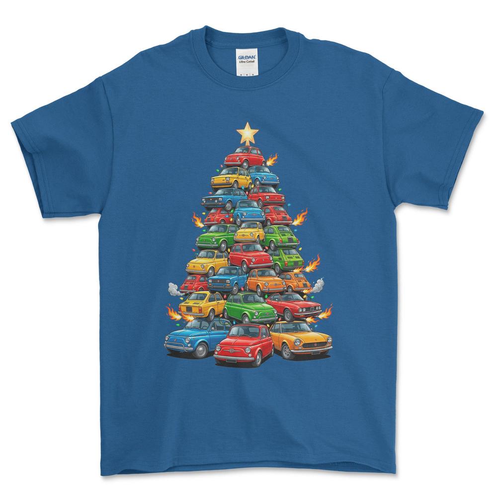 Fiat Juletræ Christmas Tree - Unisex T-Shirt-Beklædning-Fiat-Blå Royal-S-Forside-Garage Culture Shop- garage - man cave - merchandise