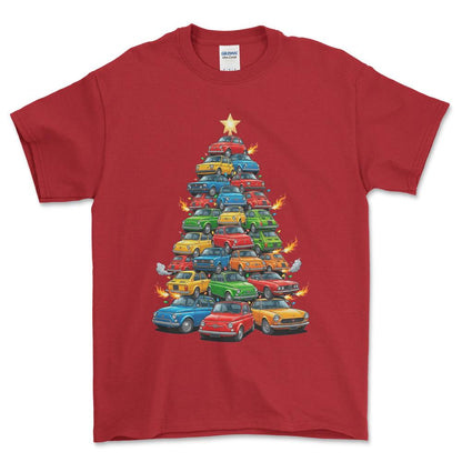 Fiat Juletræ Christmas Tree - Unisex T-Shirt-Beklædning-Fiat-Rød-S-Forside-Garage Culture Shop- garage - man cave - merchandise