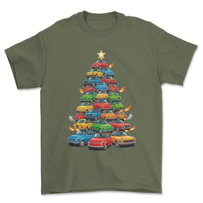 Fiat Juletræ Christmas Tree - Unisex T-Shirt-Beklædning-Fiat-Grøn Militær-S-Forside-Garage Culture Shop- garage - man cave - merchandise