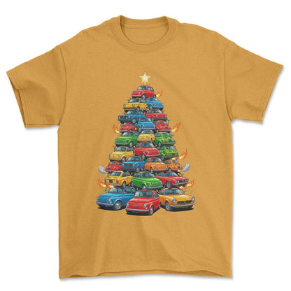 Fiat Juletræ Christmas Tree - Unisex T-Shirt-Beklædning-Fiat-Guld-S-Forside-Garage Culture Shop- garage - man cave - merchandise