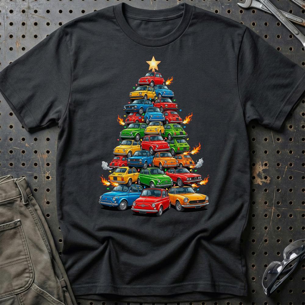 Fiat Juletræ Christmas Tree - Unisex T-Shirt-Beklædning-Fiat-Sort-S-Garage Culture Shop- garage - man cave - merchandise