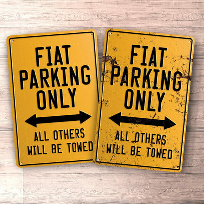 Fiat Parking Only Skilte, Musemåtte, Dørmåtte-Parking skilte-Fiat-Garage Culture Shop- garage - man cave - merchandise