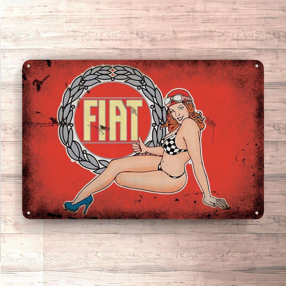 Fiat Pin-Up Vintage Skilte, Musemåtte, Dørmåtte-Skilte-Fiat-Garage Culture Shop- garage - man cave - merchandise