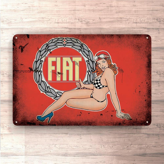 Fiat Pin-Up Vintage Skilte, Musemåtte, Dørmåtte-Skilte-Fiat-Garage Culture Shop- garage - man cave - merchandise