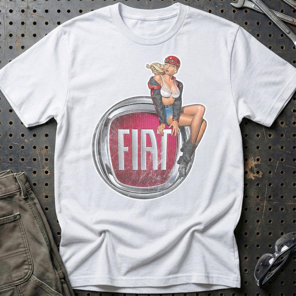 Fiat Pinup T-Shirt-Beklædning-Fiat-Hvid-S-Garage Culture Shop- garage - man cave - merchandise