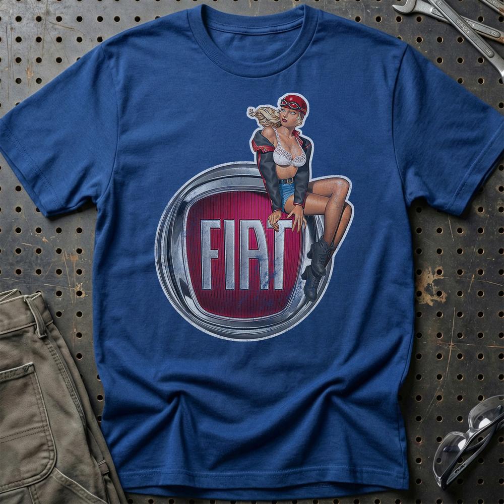 Fiat Pinup T-Shirt-Beklædning-Fiat-Blå Royal-S-Garage Culture Shop- garage - man cave - merchandise