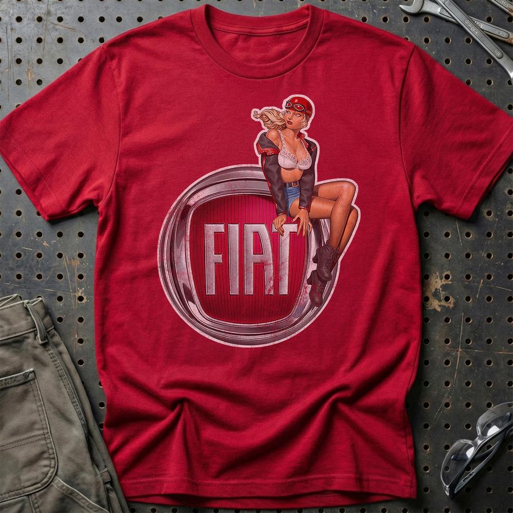 Fiat Pinup T-Shirt-Beklædning-Fiat-Rød-S-Garage Culture Shop- garage - man cave - merchandise