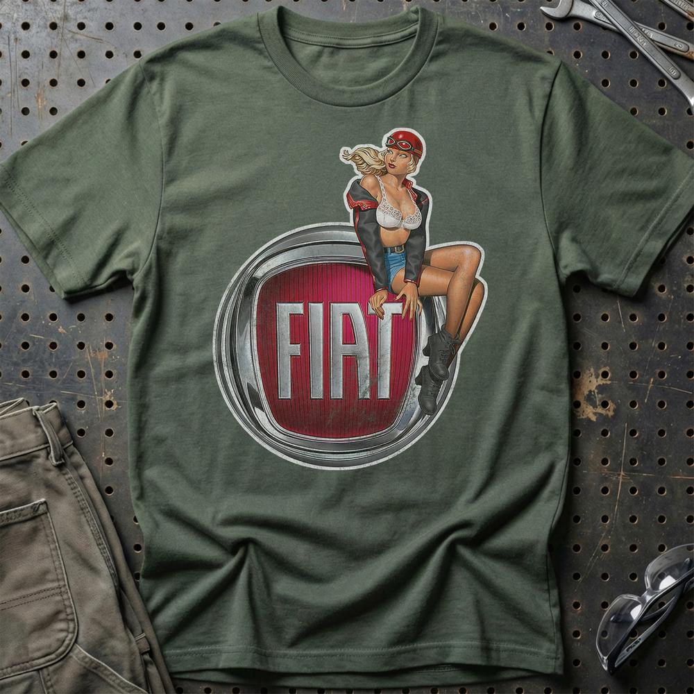 Fiat Pinup T-Shirt-Beklædning-Fiat-Grøn Militær-S-Garage Culture Shop- garage - man cave - merchandise