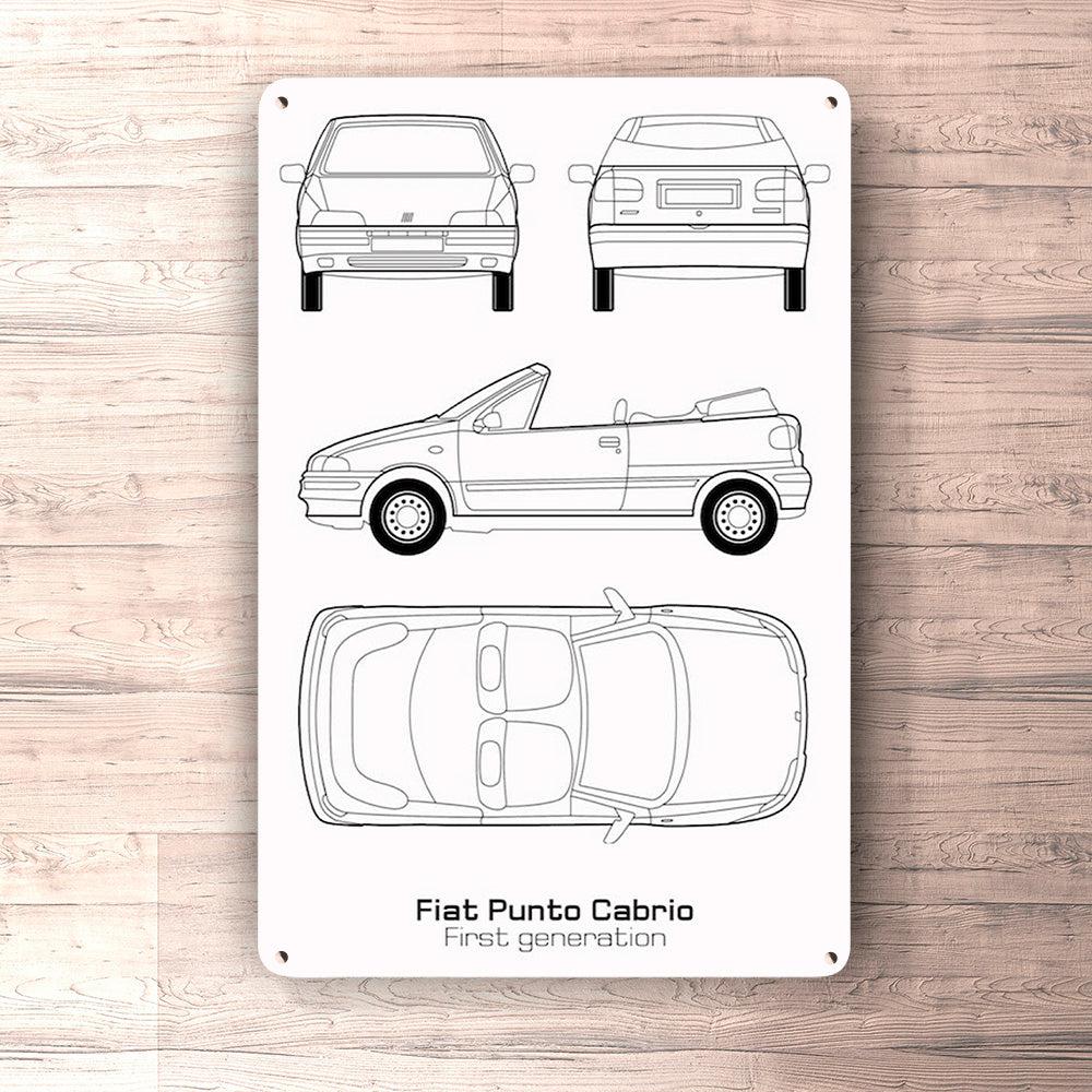 Fiat Punto Cabrio I Gen Blueprint Skilte, Musemåtte, Dørmåtte , Plakat-Blueprint-Fiat-Garage Culture Shop- garage - man cave - merchandise