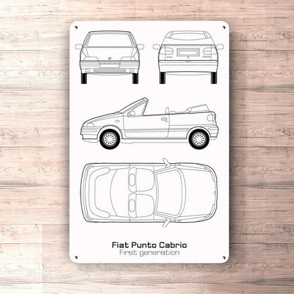 Fiat Punto Cabrio I Gen Blueprint Skilte, Musemåtte, Dørmåtte , Plakat-Blueprint-Fiat-Garage Culture Shop- garage - man cave - merchandise
