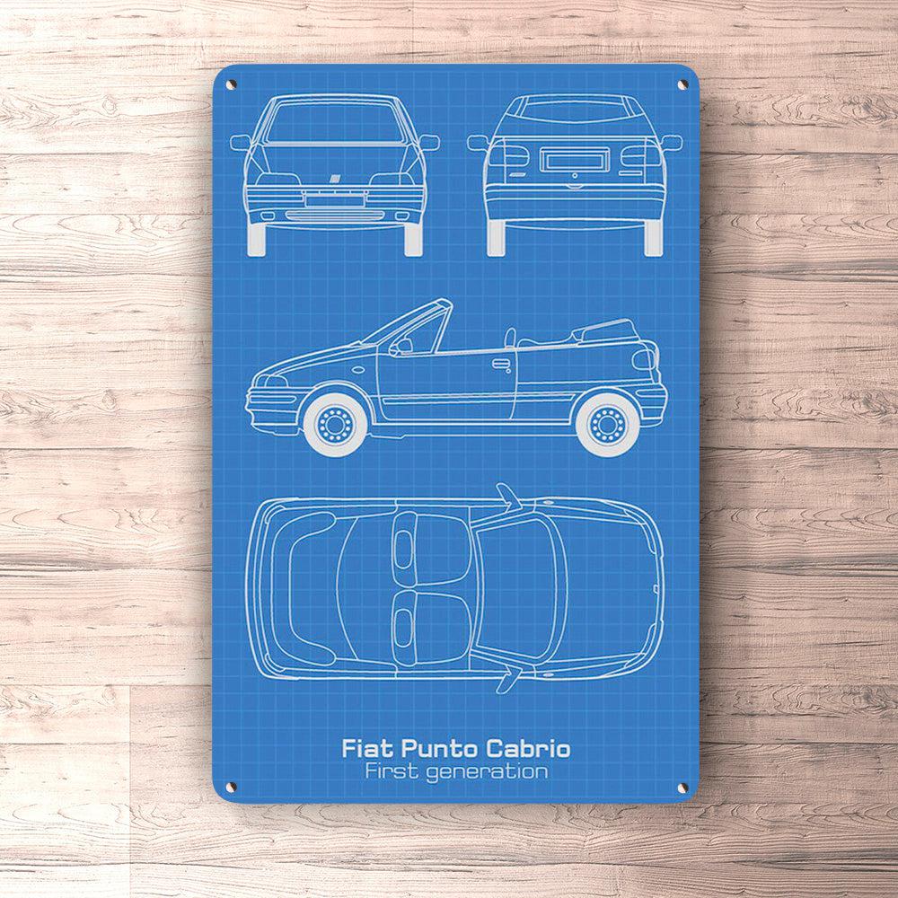 Fiat Punto Cabrio I Gen Blueprint Skilte, Musemåtte, Dørmåtte , Plakat-Blueprint-Fiat-Garage Culture Shop- garage - man cave - merchandise