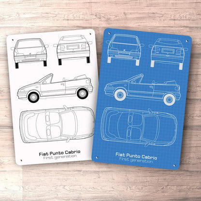 Fiat Punto Cabrio I Gen Blueprint Skilte, Musemåtte, Dørmåtte , Plakat-Blueprint-Fiat-Garage Culture Shop- garage - man cave - merchandise