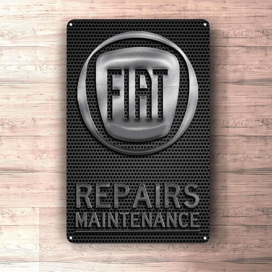 Fiat Repairs Maintenance Skilte, Musemåtte, Dørmåtte , Plakat-Skilte-Fiat-Garage Culture Shop- garage - man cave - merchandise