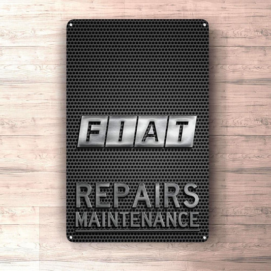 Fiat Repairs Maintenance Skilte, Musemåtte, Dørmåtte , Plakat-Skilte-Fiat-Garage Culture Shop- garage - man cave - merchandise