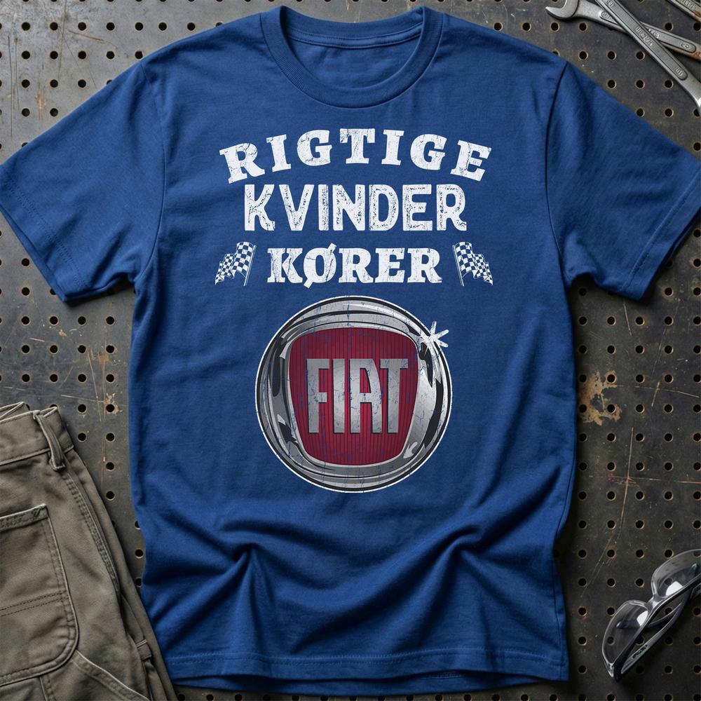 Fiat Rigtige Kvinder Kører - Unisex T-Shirt , Bomuld-Beklædning-Fiat-Blå Royal-S-Garage Culture Shop- garage - man cave - merchandise