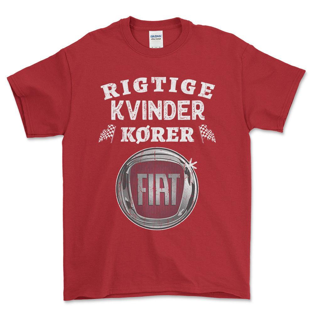 Fiat Rigtige Kvinder Kører - Unisex T-Shirt , Bomuld-Beklædning-Fiat-Rød-S-Forside-Garage Culture Shop- garage - man cave - merchandise