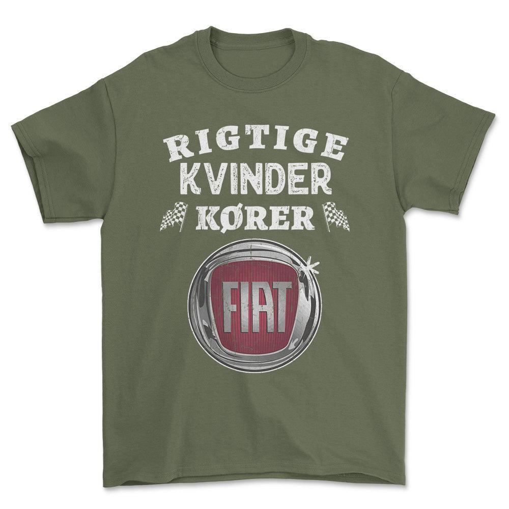 Fiat Rigtige Kvinder Kører - Unisex T-Shirt , Bomuld-Beklædning-Fiat-Grøn Militær-S-Forside-Garage Culture Shop- garage - man cave - merchandise