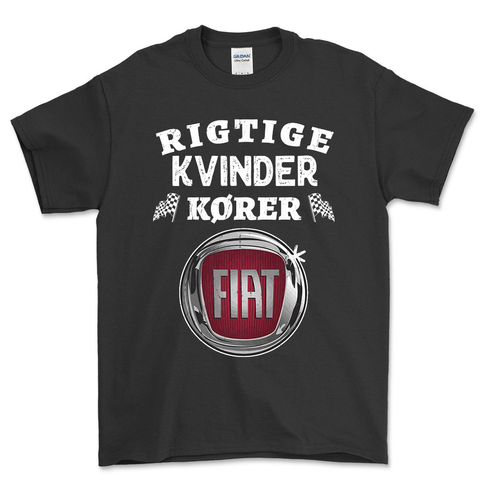 Fiat Rigtige Kvinder Kører - Unisex T-Shirt , Bomuld-Beklædning-Fiat-Sort-S-Forside-Garage Culture Shop- garage - man cave - merchandise
