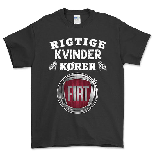 Fiat Rigtige Kvinder Kører - Unisex T-Shirt , Bomuld-Beklædning-Fiat-Sort-S-Forside-Garage Culture Shop- garage - man cave - merchandise
