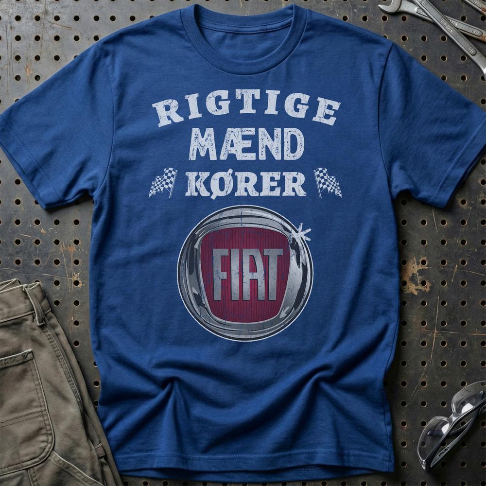Fiat Rigtige Mænd Kører - Unisex T-Shirt , Bomuld-Beklædning-Fiat-Blå Royal-S-Garage Culture Shop- garage - man cave - merchandise