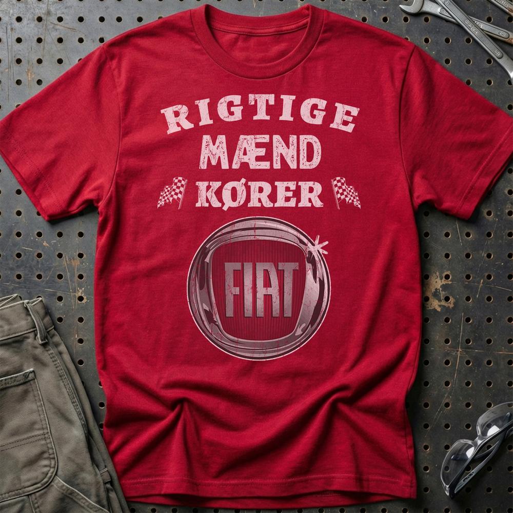 Fiat Rigtige Mænd Kører - Unisex T-Shirt , Bomuld-Beklædning-Fiat-Rød-S-Garage Culture Shop- garage - man cave - merchandise