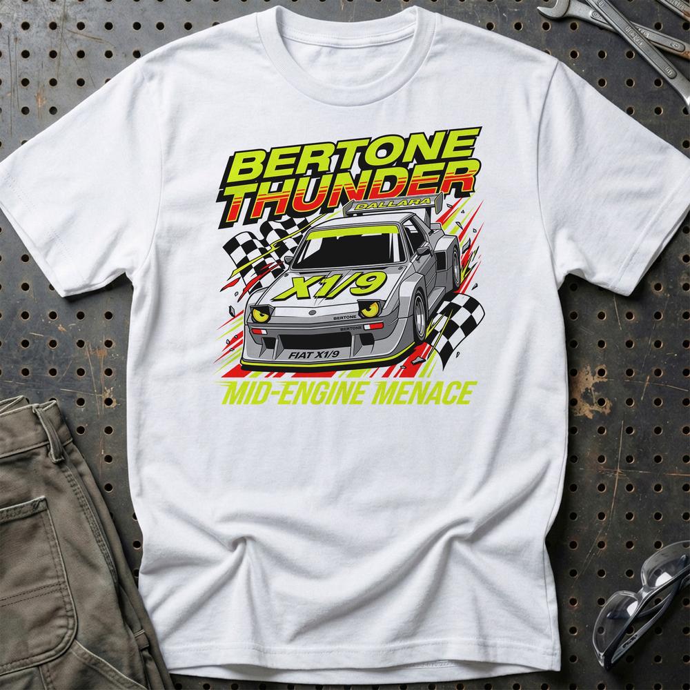 Fiat X1/9 Bertone Thunder Mid-Engine Menace T-Shirt-Beklædning-Fiat-Hvid-S-Garage Culture Shop- garage - man cave - merchandise