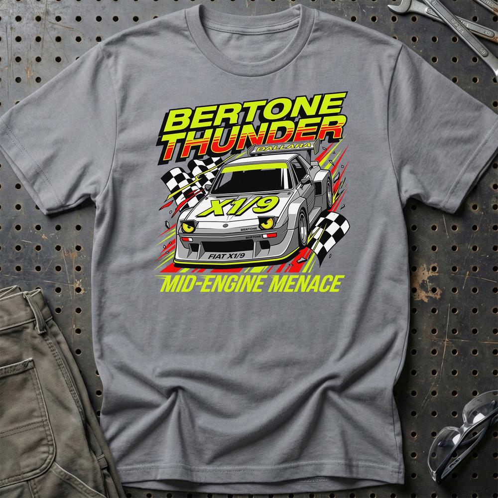 Fiat X1/9 Bertone Thunder Mid-Engine Menace T-Shirt-Beklædning-Fiat-Grå Sport-S-Garage Culture Shop- garage - man cave - merchandise