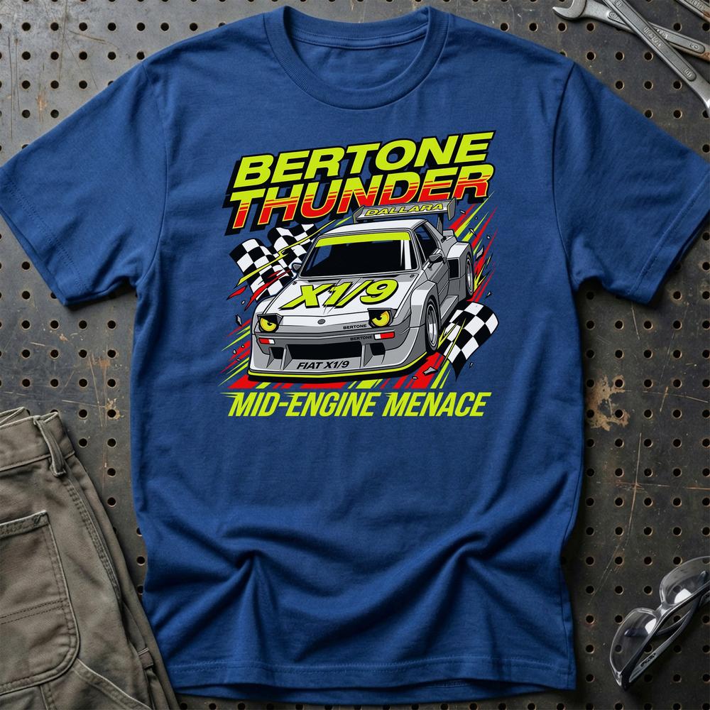 Fiat X1/9 Bertone Thunder Mid-Engine Menace T-Shirt-Beklædning-Fiat-Blå Royal-S-Garage Culture Shop- garage - man cave - merchandise