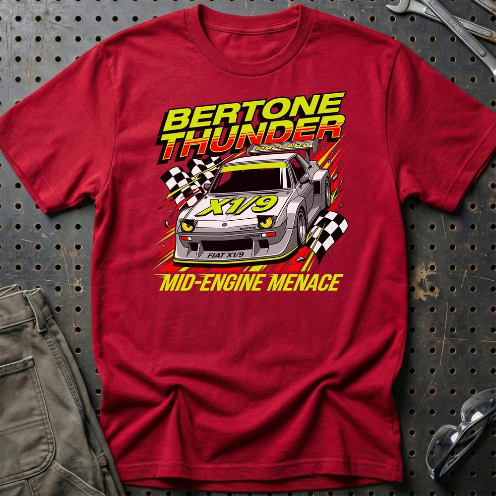 Fiat X1/9 Bertone Thunder Mid-Engine Menace T-Shirt-Beklædning-Fiat-Rød-S-Garage Culture Shop- garage - man cave - merchandise